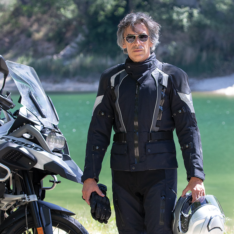 Guy wearing Stadler motorcycle suit